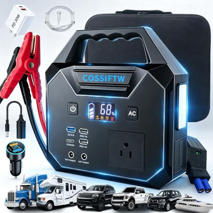 Heavy Duty 10000A Jump Starter Built-in AC 200W Inverter for Trucks,Motorhomes All Gasoline and Up to 15L Diesel Engines；Power Suplly Fan,Laptop,Mobile Phone,Led Lighting for Party Camping