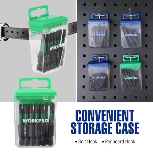 WORKPRO 12PCS 2" T25 Torx Magnetic Impact Screwdriver Bit Set | CNC Machined S2 Steel Tips with Magnetism, 1/4" Hex Shank Star Driver Bit, Long Impact Screwdriving Bits with Storage Box - size: 2 in