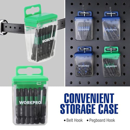 WORKPRO 12PCS 2" T25 Torx Magnetic Impact Screwdriver Bit Set | CNC Machined S2 Steel Tips with Magnetism, 1/4" Hex Shank Star Driver Bit, Long Impact Screwdriving Bits with Storage Box - size: 2 in