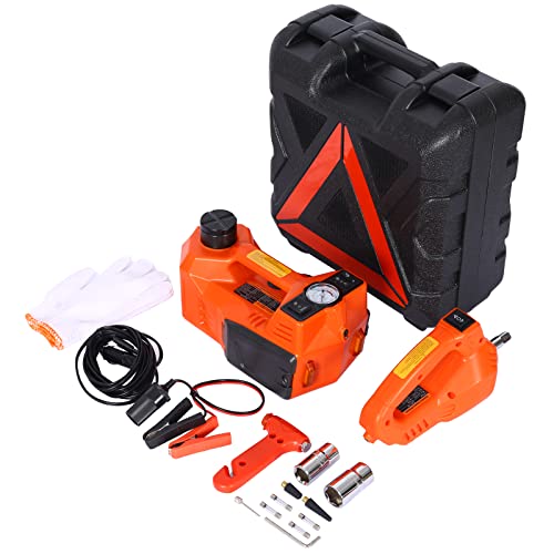 Electric Car Jack Kit for SUV MPV Sedan and Light Truck, 4-in-1 Hydraulic Floor Jack, 5 Ton, Steel and Plastic, 17.5 Inch Max Lift, Orange, 19.8 lbs, 14 x 14 x 8.9 Inches, 6 Inch Min Height