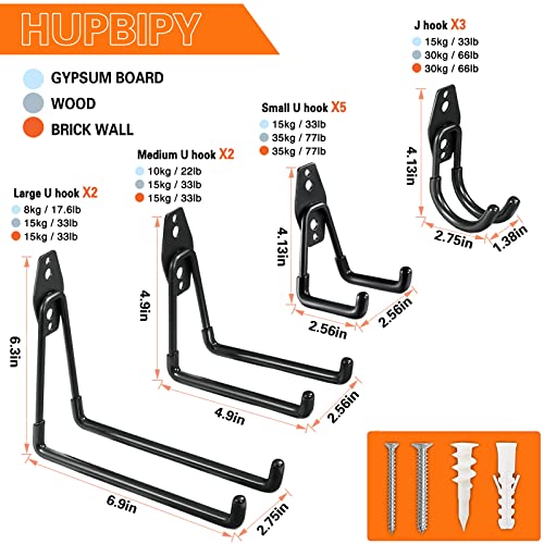 HUPBIPY 12 Pack Garage Hooks Heavy Duty, Wall Mount Ladder Hooks | Storage Organizer With a non-slip coating for Hanging Bicycles Garden Tools Ladders Hoses Ropes and Loose Items(Black) - color: 12 Pack Black