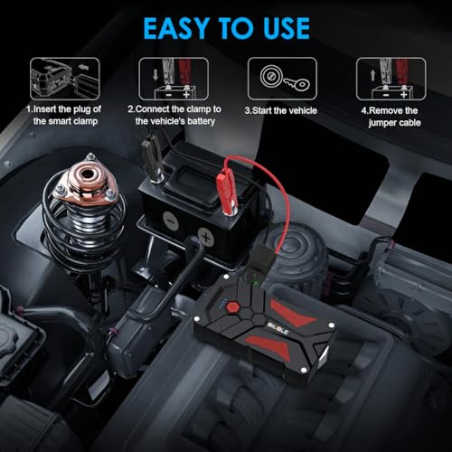Jump Starter Car Jump Starter Auto Battery Booster Pack 5000A Peak 12V with USB-C Quick Charge,Lithium Jump Box with LED Light(Up to 7.0L Gas or 5.5L Diesel Engine) - color: Red