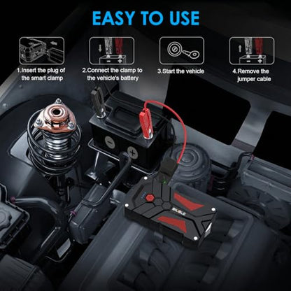 Jump Starter Car Jump Starter Auto Battery Booster Pack 5000A Peak 12V with USB-C Quick Charge,Lithium Jump Box with LED Light(Up to 7.0L Gas or 5.5L Diesel Engine) - color: Red