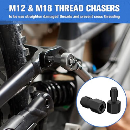 7-Piece O2 Oxygen Sensor Socket and Thread Chaser Set, 3/8" & 1/2" Drive for 1-1/16", 7/8", 27mm, 22mm – for O2, Oil Pressure, Vacuum & Thermal Sensor Removal, CR-MO Steel - size: 7-Piece