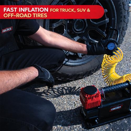 12V Portable Air Compressor 5.65 CFM – Heavy Duty Battery Clamp Tire Inflator for Truck, SUV, 4x4 Off-Road & Overlanding – Fits 35 Inch Tires – 150 PSI with Gauge & Storage Bag