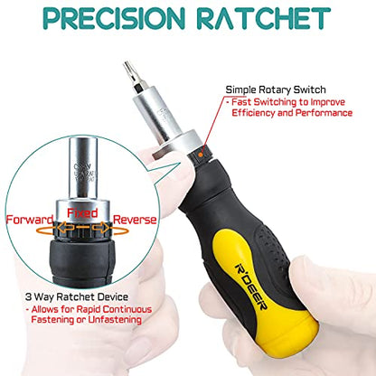 43 in 1 Ratchet Screwdriver Set R'deer T-handle Multifunction Nut Driver Socket Manual Repair Tools Kit