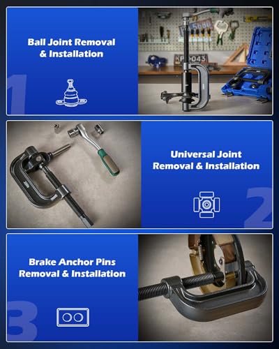 Orion Motor Tech Heavy Duty Ball Joint Press & U Joint Removal Tool Kit with 4wd Adapters, for Most 2WD and 4WD Cars and Light Trucks (BK) - color: dark gray C-frame