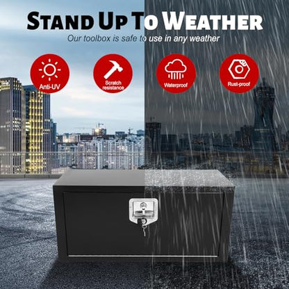 Heavy Duty Steel Plated Underbody Truck Tool Box with T-Handle Lock, Waterproof Tongue Box for Storage with Smooth Surface for Truck, Pickup, RV, Trailer - Black, 30" x 12" x 14" Inch - size: 30" x 12" x 14"