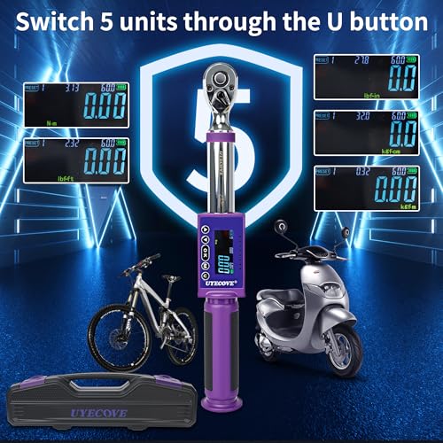 Digital Torque Wrench 3/8 Drive, (3.7-44.2 FT-LB/5-60N.M) ±2% High Accuracy Digital Torque Wrench, With Vibration, Buzzer and LED Alert - size: 3/8-inch (3.7-44.2 Ft-lbs./5-60Nm)