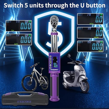 Digital Torque Wrench 3/8 Drive, (3.7-44.2 FT-LB/5-60N.M) ±2% High Accuracy Digital Torque Wrench, With Vibration, Buzzer and LED Alert - size: 3/8-inch (3.7-44.2 Ft-lbs./5-60Nm)