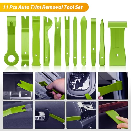 GOOACC 102Pcs Trim Removal Tool, Auto Push Pin Nylon Bumper Retainer Clip Set Fastener Terminal Remover Tool Round Handle Crowbar Kit Car/Radio Panel, Green - color: 102Pcs Clips+ Remover Green