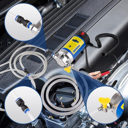 Oil Extractor Pump 12V 100W, Ultra-Quiet Fluid Transfer Pump for Engine Oil, Transmission Fluid, Gear Oil Change - Self-Priming Oil Change Pump for Car, Boat, Motorcycle, Mower, RV (3 Hoses+Adapters)