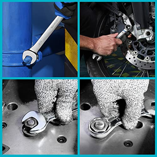 DURATECH 52-Piece Combination Wrench Set, Regular & Stubby, SAE & Metric | 32 PCS Combo Wrenches(5/32"-7/8"&4mm-20mm) & 20 PCS Stubby Wrenches(3/16"-13/16"&5.5mm-14mm), CR-V Steel, with Rolling Pouch - size: Metric&SAE(52 PCS)