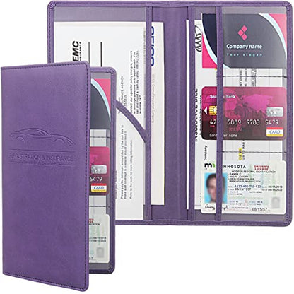 Car Registration and Insurance Holder, Premium Leather Insurance and Registration Holder,vehicle Glove Box Car Organizer, with Magnetic Shut for Cards, Driver License (Purple) - color: 11-Purple