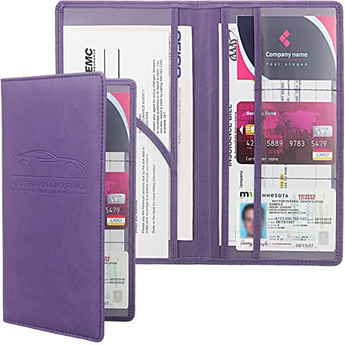 Car Registration and Insurance Holder, Premium Leather Insurance and Registration Holder,vehicle Glove Box Car Organizer, with Magnetic Shut for Cards, Driver License (Purple) - color: 11-Purple