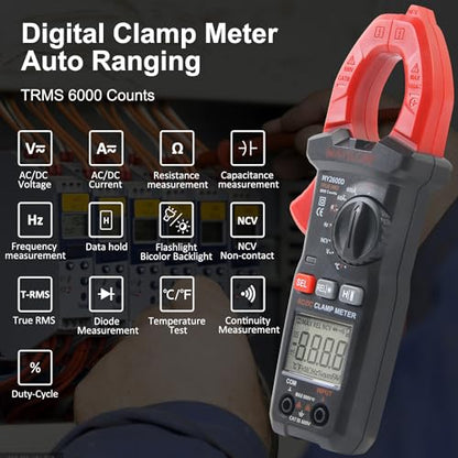Digital Clamp Meter, Multimeter 6000Counts Volt Meter Auto-ranging Measures AC/DC Amp Clamp, NCV Non Contact Check Function (MAYILON MY2600D) - size: 6000 Counts, style: AC/DC Current