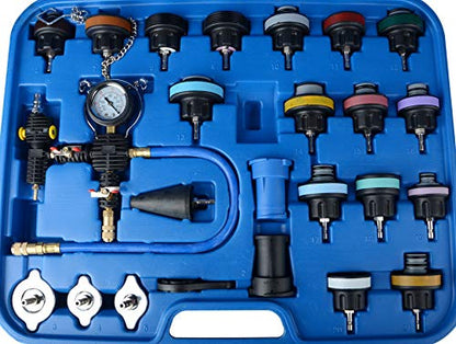 DAYUAN 28pcs Universal Radiator Pressure Tester Kit Bundle with Professional Radiator Cooling System Vacuum Purge Coolant Refill Tool Kit