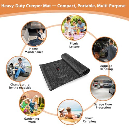 Upgraded Rolling Creeper Mat for Mechanics, 60 x 28 in Padded Automotive Work Mat for Cars, SUVs & Pickup Trucks, Black - color: Black