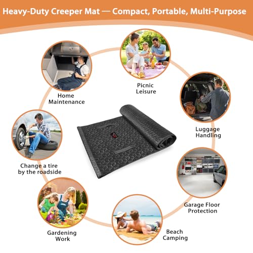 Upgraded Rolling Creeper Mat for Mechanics, 60 x 28 in Padded Automotive Work Mat for Cars, SUVs & Pickup Trucks, Black - color: Black