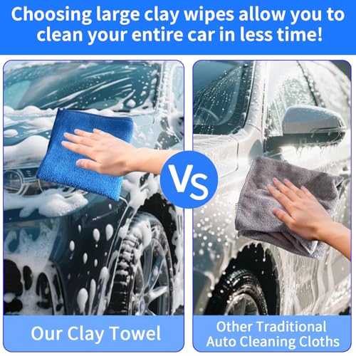 2 Pack Clay Towel Auto Detailing 12 x 12 Inch Fine Grade Clay Bar Towel for Car Detailing Microfiber Car Cloth Cleaner for Cleaning & Release of Paint Contaminants, Blue - color: Blue