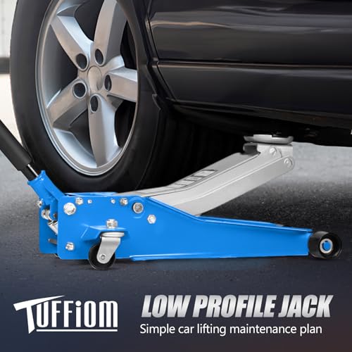 TUFFIOM 3 Ton Floor Jack, Aluminum and Steel Low Profile Jack with Dual Pistons Quick Lift Pump for Cars & SUVs, Lifting Range 2-19/20" to 20-1/10, Blue - color: Blue