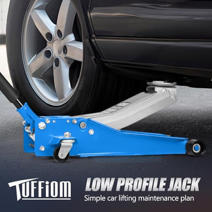 TUFFIOM 3 Ton Floor Jack, Aluminum and Steel Low Profile Jack with Dual Pistons Quick Lift Pump for Cars & SUVs, Lifting Range 2-19/20" to 20-1/10, Blue - color: Blue