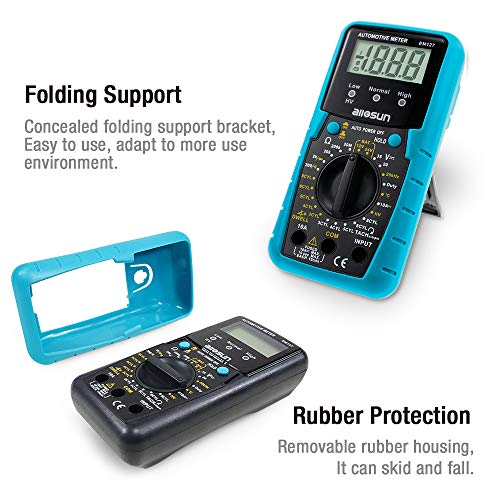 allsun Automotive Multimeter DMM DC Volt Ohm Temp Frequency Diode & Continuity Tester Automotive Diagnosis Tester Test RPM Dwell Angle