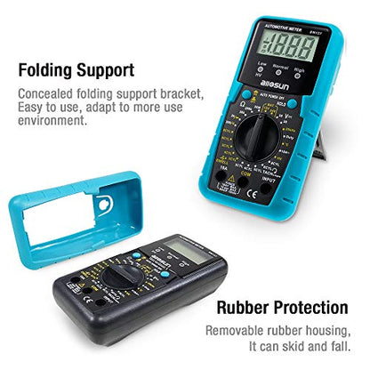 allsun Automotive Multimeter DMM DC Volt Ohm Temp Frequency Diode & Continuity Tester Automotive Diagnosis Tester Test RPM Dwell Angle