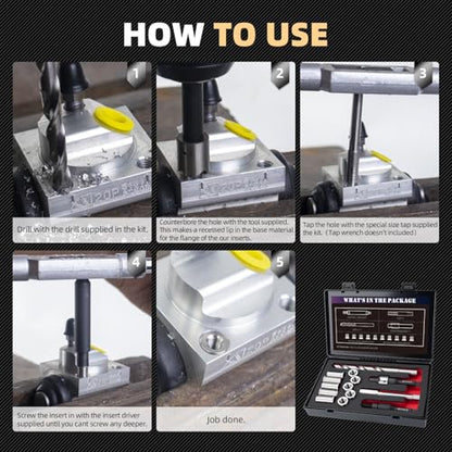 M11X2.0 Metric Thread Repair Kit with Insert HSS Drill, Tap, Installation Driver, Counterbore, Two Sizes Stainless Steel Insert 5PCS 16.2MM and 5PCS 28.2MM