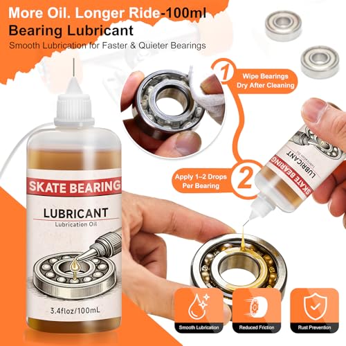 Skate Bearing Cleaning Kit – Portable Complete Bearing Maintenance System with Cleaning Bottle, 200ml Cleaner, 100ml Lubricant Oil, Bearing Press Puller & T Tool for Skateboard & Roller Skates