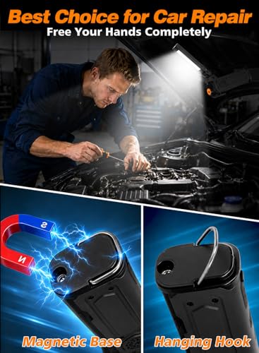 Rechargeable LED Work Light, 5000mAh Magnetic Flashlight with Stepless Dimming, SOS Red Strobe & Loud Alarm, Rotatable & Foldable Mechanic Light for Car Repair, Camping & Emergency (1 Pack Black) - color: Black