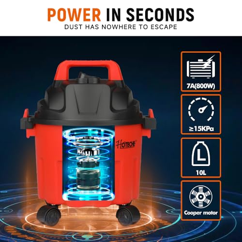 Hoteche 2.6 Gallon Portable Shop Wet Dry Vacuum, 800W Compact Utility Vacuum Cleaner with Blower Function, 16KPa Powerful Suction, 12V Car & 110V Home Dual Power, Small Shop Vac - size: 2.6Gal