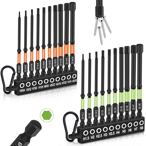 Allen Wrench Drill Bit Set for Impact Drivers, 20PCS Hex Bit Set (Metric&SAE), 4" Long Allen Wrench Drill Sets, 1/4" Hex-Shank S2 Steel Head with Quick Release Bits, CNC Machined Tips with Magnetism - color: Orange+green, size: 4" Hex Bits