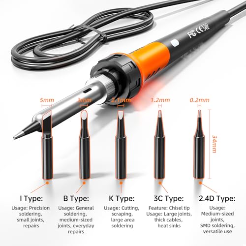 Digital Soldering Iron station Kit, 2 Auxiliary Clamps, 5 Soldering Iron Tips, Solder Wires, Solder Suckers, Stainless Steel Tweezers, and a Phillips Start, soldering station - color: 988d