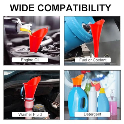 3-Pack Long-Neck Oil Funnels, 11" Multi-Purpose Funnels for Automotive & Motorcycle Use – Reusable Funnel for Oil, Gas & Transmission Fluid (Red) - color: Red