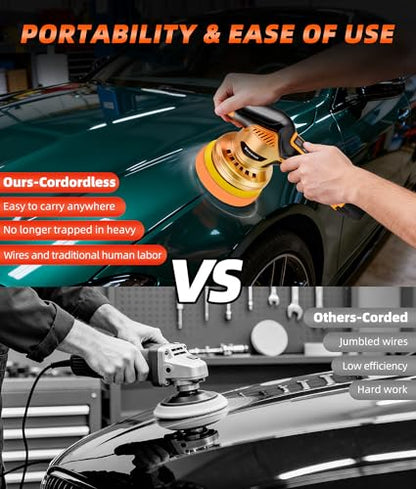 2026 Buffer Polisher, 8-Speed 1200W Power with 2 Batteries & LED Display - Complete Car Buffer Polisher Kit, DA Orbital Buffer for Car Cleaning Kit for Detailing, Polishing,Waxing & Scratch Removal