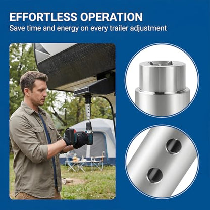 Trailer Jack Drill Adapter, Stainless Steel Top Wind Crank Handle Cordless Drill Adapter Kit with 1/2 Inch Socket Bit Attachment, Compatible with 1 Inch Jack Drive Shaft