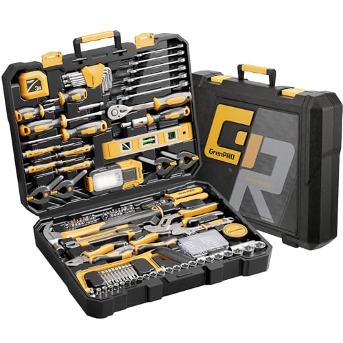 GRENPRO 239PCS Tool Set Tool Kit For Home, Basic Household Automotive Motorcycle Car Tool Kits, Portable Plastic Mechanics Tools Boxes Sets With Organizers And Storage Case For Men Women All Purpose - style: Yellow Hand Tool Set 239PC