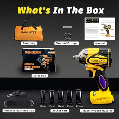 Cordless Impact Wrench for DeWalt 20V Battery,1/2 inch Power Impact Wrench, Brushless Electric Impact Gun 665Ft-lbs(900N.m) High Torque Impact Driver with 3-Mode, LED Work Light(No Battery)