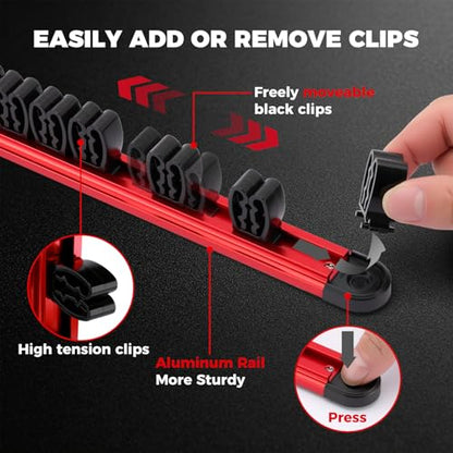 Mayouko 8-Piece Magnetic Socket Organizer and Magnetic Screwdriver Organizer Set, 6-Piece 1/4", 3/8" & 1/2" Drive Socket Rails, 2-Piece Wrench Organizer, Aluminum Rail Magnetic Tool Organizer