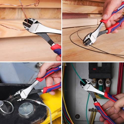 WORKPRO 8 Inch High Leverage Diagonal Pliers, CRV Steel & Anti-Slip Handle | Heavy Duty Wire Cutters / Diagonal Cutters for Cutting Copper, Brass, Iron, Aluminum & Steel Wires