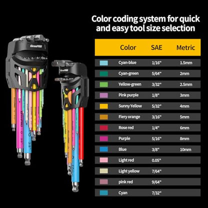 GRENPRO Allen Wrenches Sets, Hex Key Set, 22pcs Allan Wrench Sets Metric And Standard & SAE Color Coded Bike Wrench Tools Organizer With Bit Set And Adapter, Long Large Small Ball End Allen Wrench Set - style: 22 Pieces Allen Wrenches Sets Metric & SAE