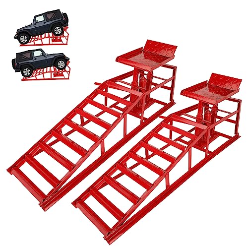 2 Pack Hydraulic Car Ramps 5T 10000lbs Low Profile Car Lift Service Ramps Truck Trailer Garage,Height Hydraulic Vehicle Ramps (Red) - color: Red, size: 2 Pack