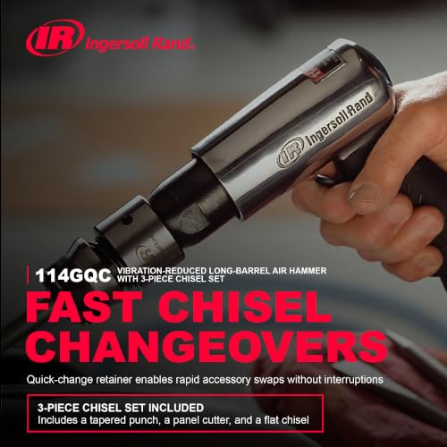 Ingersoll Rand 114GCQ EDGE Series 2 5/8" Stroke Air Hammer Kit, Max Rotational Speed Up to 3,500 BPM, Includes 3 Chisel Attachments