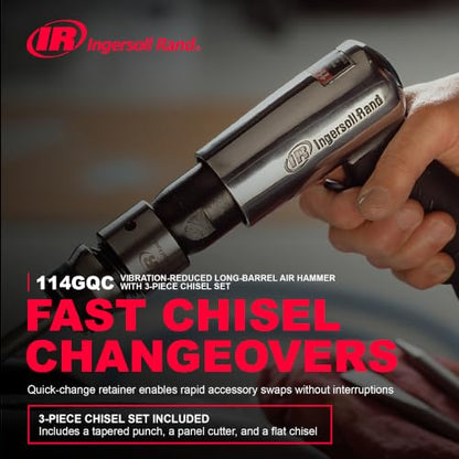 Ingersoll Rand 114GCQ EDGE Series 2 5/8" Stroke Air Hammer Kit, Max Rotational Speed Up to 3,500 BPM, Includes 3 Chisel Attachments