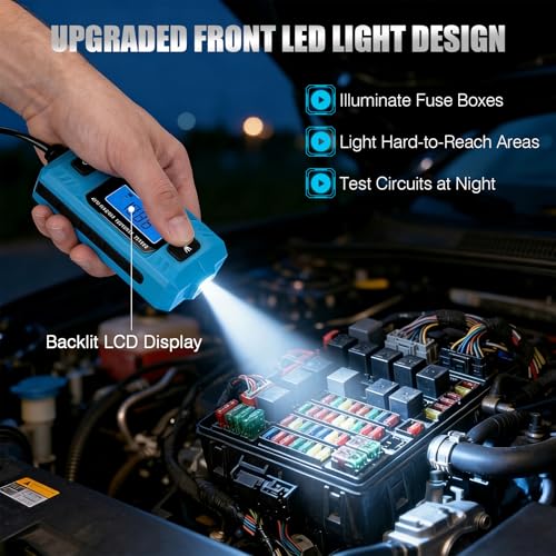 PIFOOG Automotive Circuit Tester Car Test Light with Digital 3v-90v Display, High Precision Auto Fuse Relay Tester Electrical Current Fault Probe Checker Testing Tool LCD Front Lighting Max 20A 48V