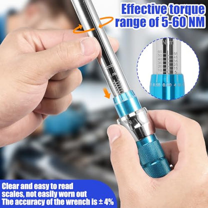 Open End Torque Wrench, 5 to 60 Nm Adjustable Open End Torque Wrench Set with Changeable Head and Click Safe Torque Wrench Tool, Professional Torque Wrench Spanner for Refrigeration System