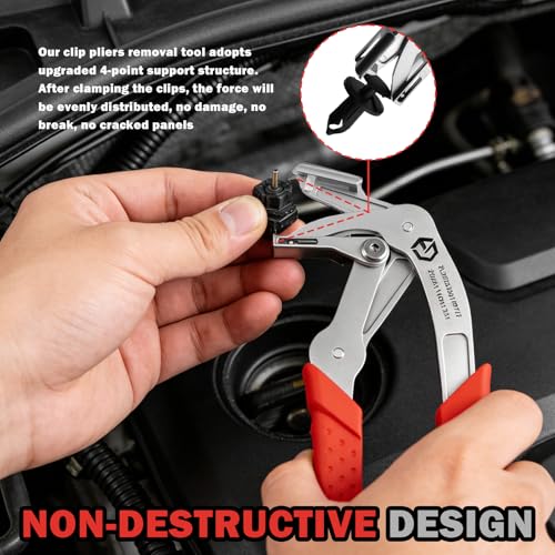 Spring-Loaded Car Clip Pliers with 8mm Rivets,Stainless Steel Panel Clip Removal Pliers for Car Door Panels,Trims,Fasteners,Rivets,Labor-Saving Cars Clips Remover Tool - color: Red with Parts