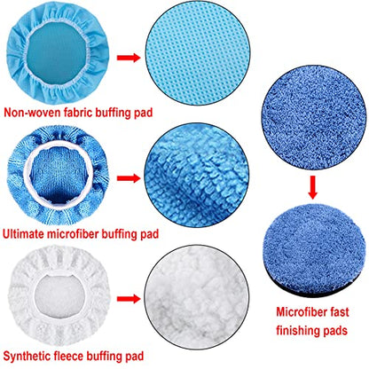SIQUK 17 Pieces 6 Inch Buffing Pads Foam Polishing Pad Wax Buffer Polish Pads Bonnets Car Polishing Buffing Pad Buffer Attachment for Drill - size: 6 Inch