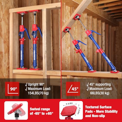 WORKPRO Cabinet Jack Support Pole, 18.5" to 29.5" Steel Telescopic Quick Support Rod Adjustable 3rd Hand Support System with 154 lbs Capacity for Cabinet Jack, Drywall Jack& Cargo Bars, 2-Pack - size: Short-18.5"-29.5" 2PC